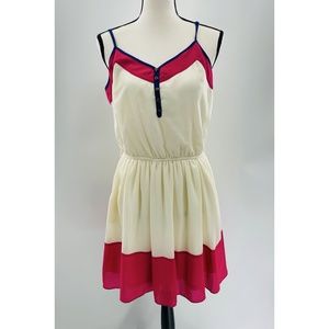 Pink and White Soft‎ V-Neck Spaghetti Strap Summer Dress